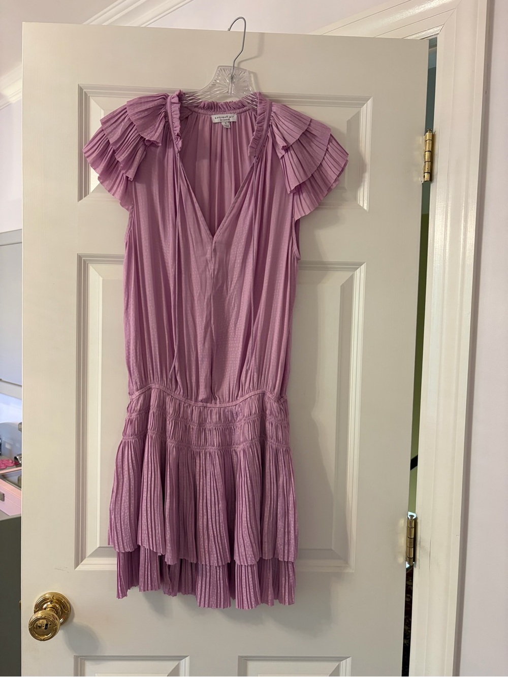 Current Air Lilac Pleated Ruffle Sleeve Dress